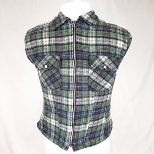 TRIBES for her Vintage plaid flannel cotton vest lined zipper women's medium